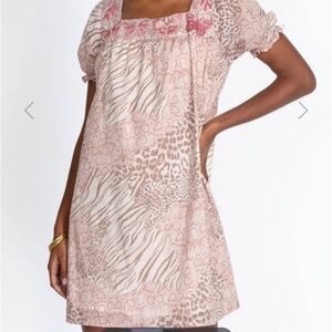 Johnny Was Jayla Square Neck Park Dress Size S Pink Animal Print Embroidered